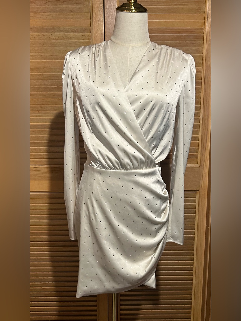 NWT Generation Love Rafael Bone Satin Crystal Embellished Mini Dress Size XS